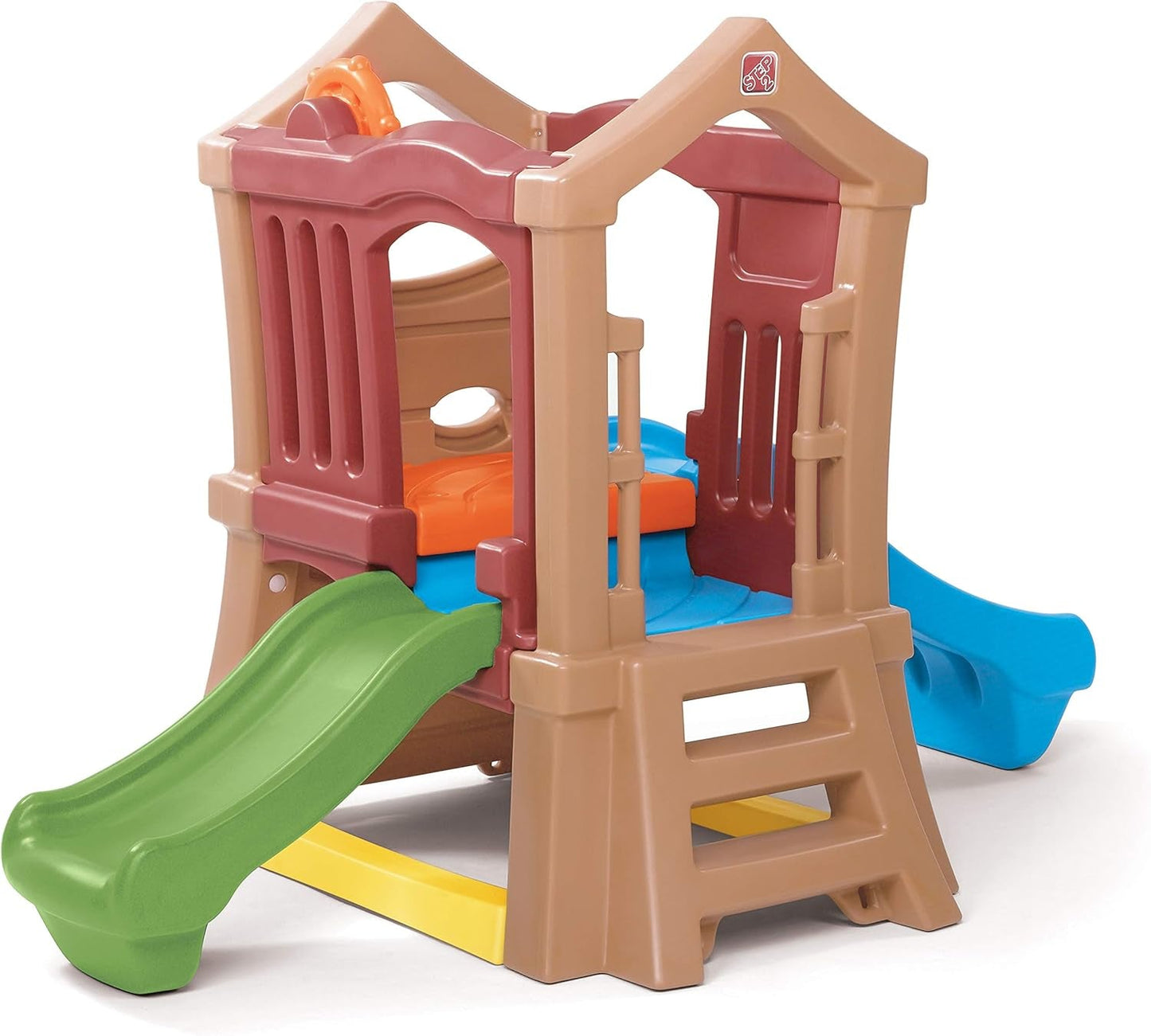 Play up Double Slide Climber, Kids Outdoor Playset, Backyard Playground Set, 2 Slides, Elevated Playhouse, outside Jungle Gym, for Toddlers 2-6 Years Old-1