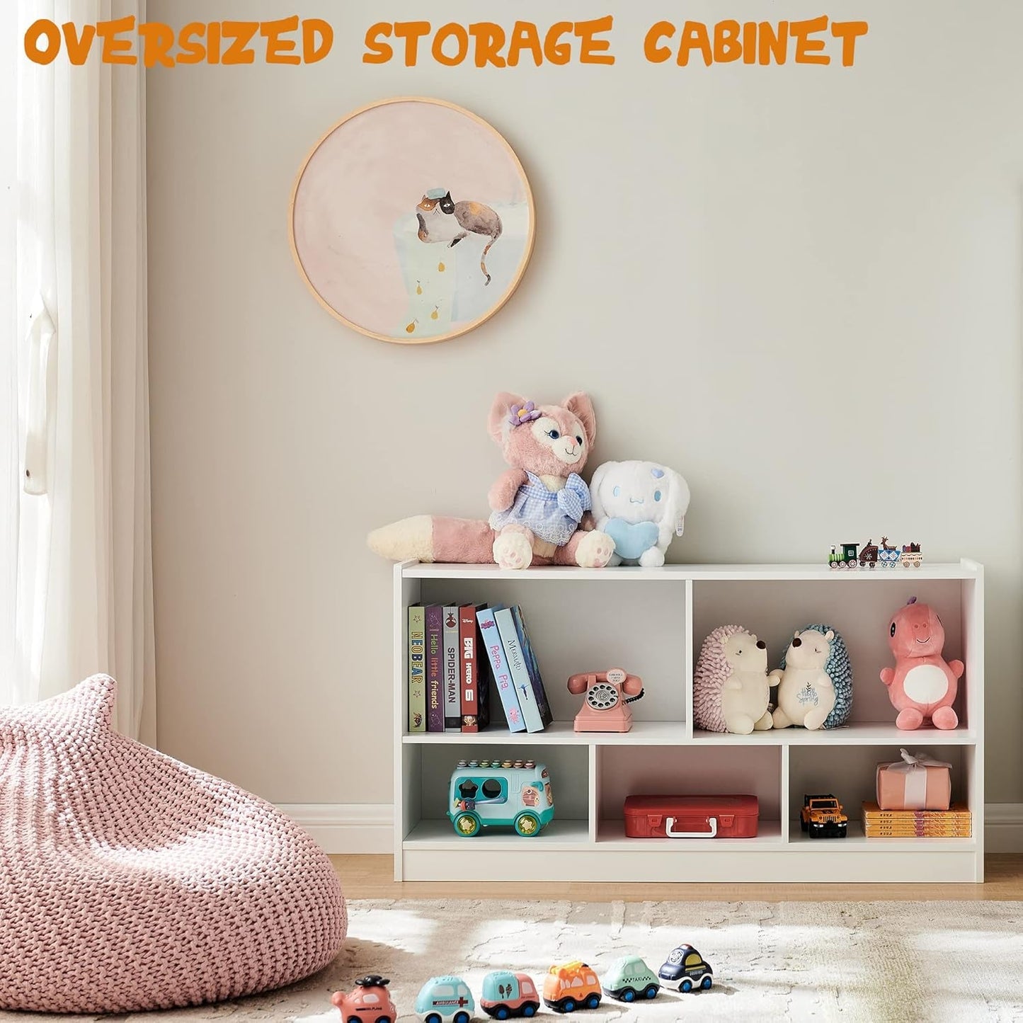 Toy Organizers and Storage, 5-Section Kids Bookshelf for Organizing Books Toys, School Classroom Wooden Storage Cabinet for Children'S Room, Playroom, Nursery-2
