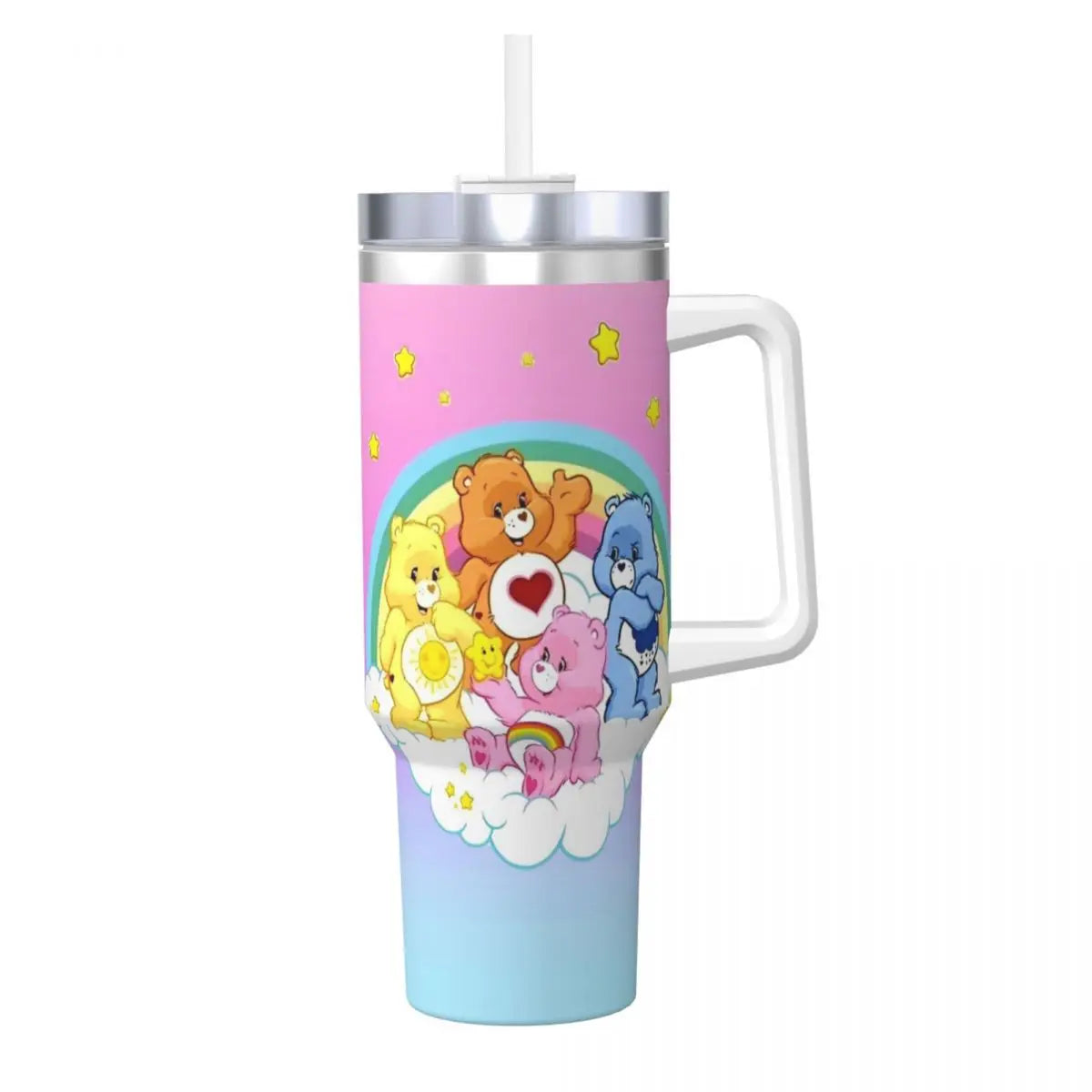 Care Bears Stainless Steel Tumbler Camping Thermal Cups With Straws and Lid Large Capacity Car Mugs Hot Drinks Water Bottle