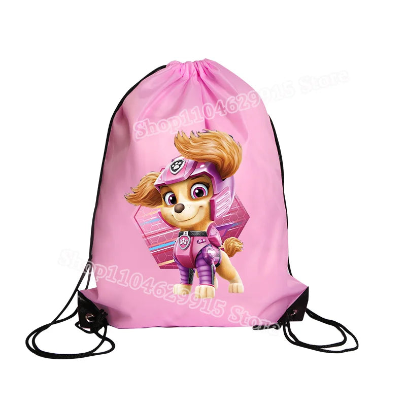 Paw Patrol Drawstring Bag Boys Girls Sport String Pocket Clothes Shoes Storage Cute Anime Chase Skye Waterproof Outdoor Backpack