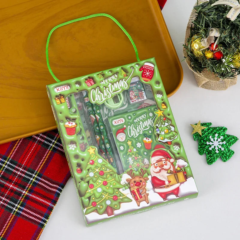6pcs Christmas Gifts Kids Stationery set Party Favor Pencil Eraser Note Book Xmas Back To School Goodie Bag Carnival Supplies