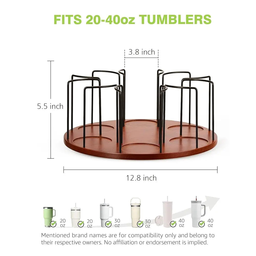 Water Bottle Organizer For 40 Oz, 360° Rotated Cup Holder, Wooden Cup Organizer For Kitchen Cabinets, Tumbler Holder