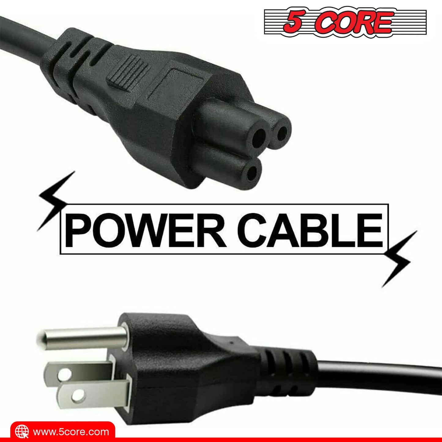 5Core AC Power Cord 6Ft 2 Prong US Male to Female Extension Adapter 18AWG 10A 7A 125V-4