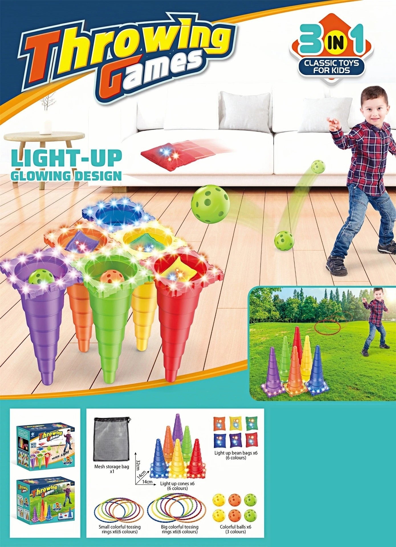 Glowing Ice Cream Cone Lap Throwing Sandbag Cone Toys Outdoor Park Camping Party Games Best Gifts for Kids