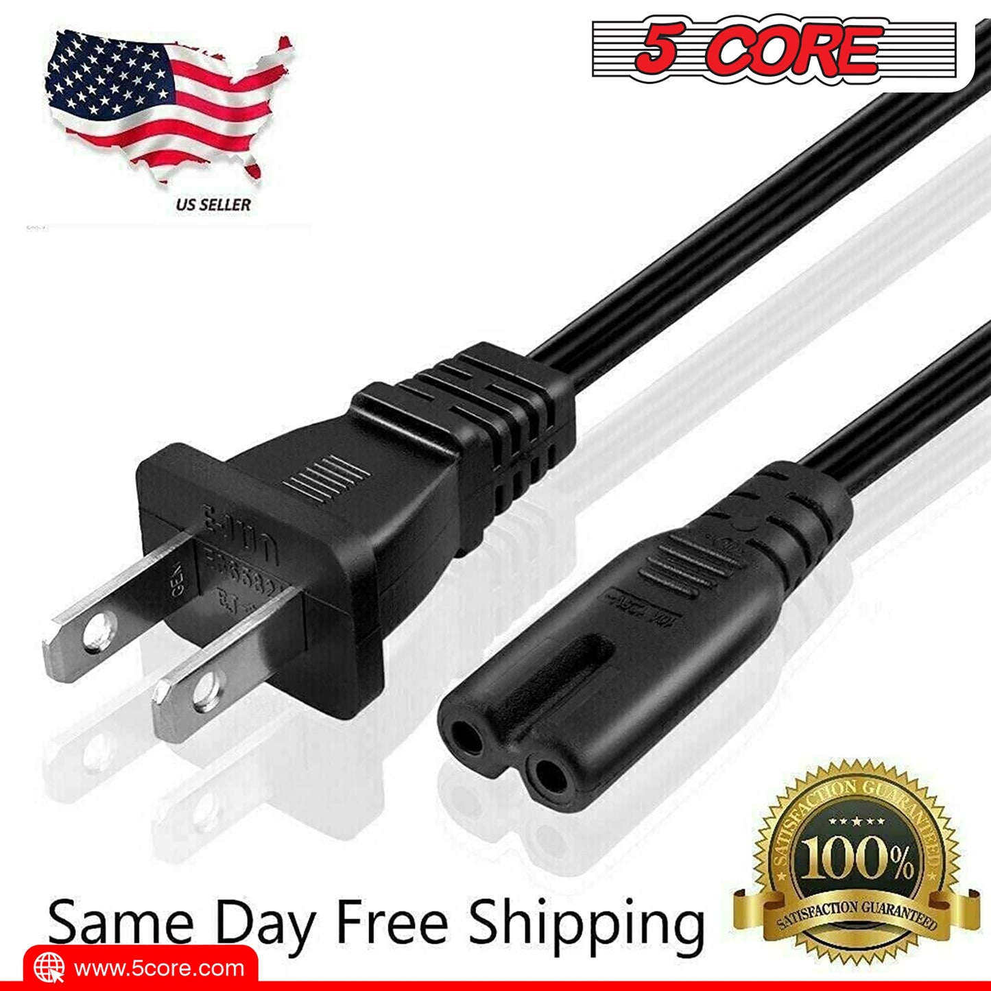5Core AC Power Cord 6 Ft 2 Prong US Male to Female Extension Adapter 16AWG/2C 125V 13A-4