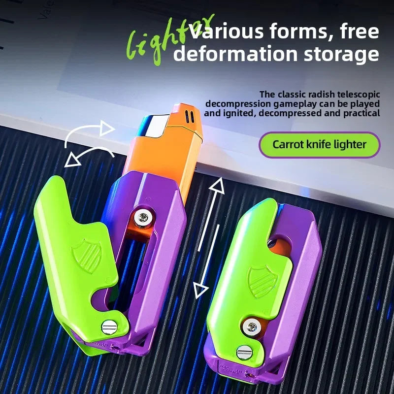2025 Carrot Knife Lighter Refillable Red Flame Windproof Decompression Radish Folding Fidget Stress Anxiety Novelty Lighters