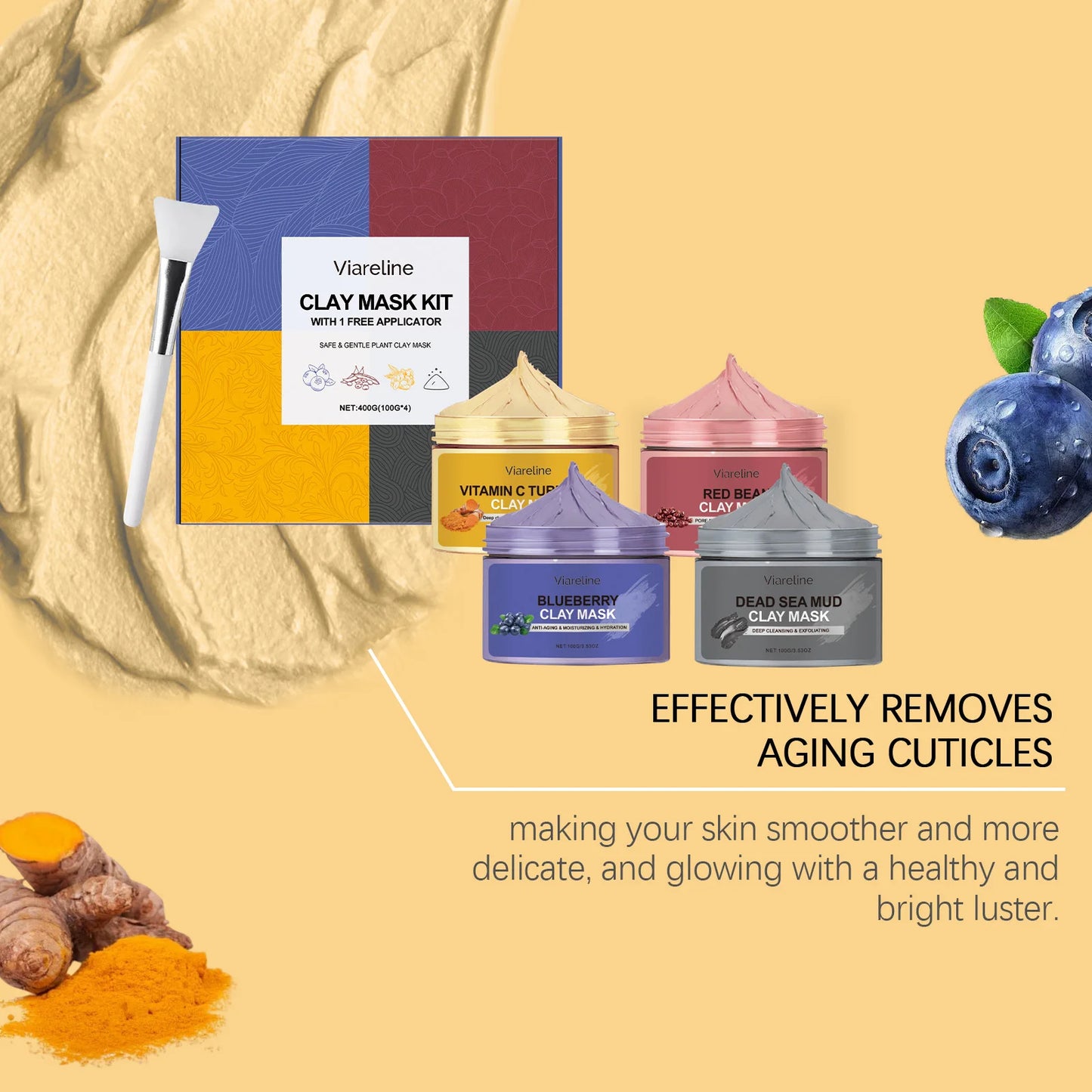 Viareline Deep Cleaning Face Clay Mask Remove Pores Dirts Smoothing Moisturizing Reduce Dullness Exfoliating Face Clay Mask Set