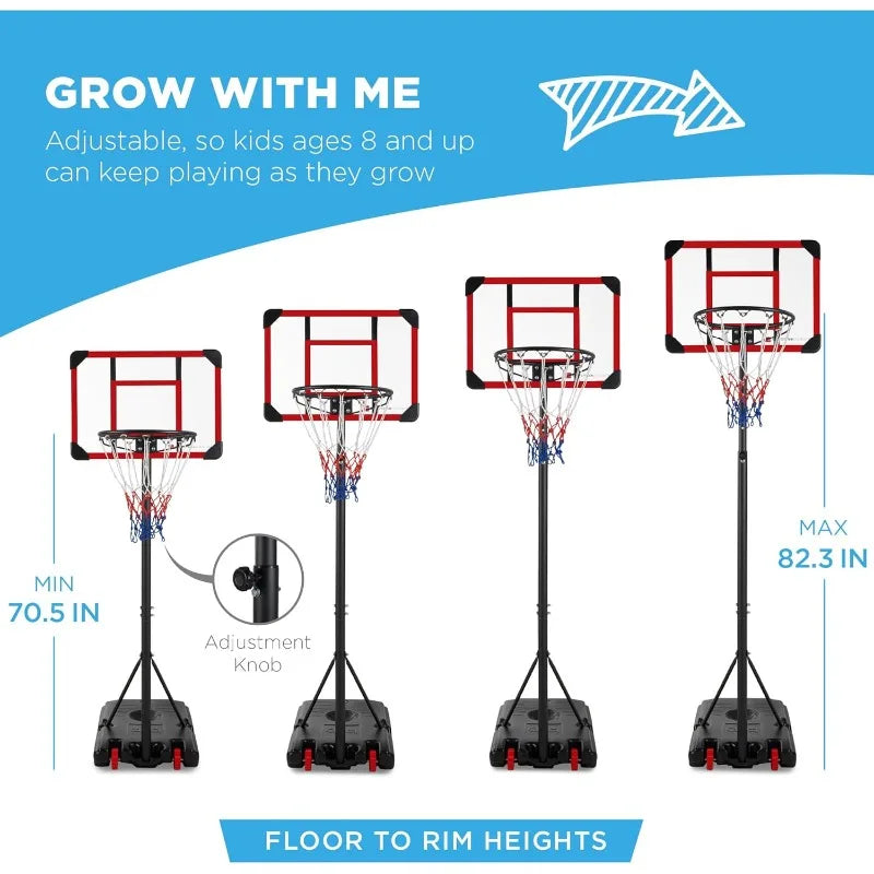 Best Choice Products Kids Height-Adjustable Basketball Hoop System, Portable Game w/Wheels, Fillable Base, 70.5in to 82.3in Heig