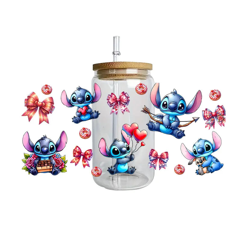 Disney Stitch Series Easy peel waterproof DIY Decals 3D transfers uvdtf crystal stickers 16oz uv dtf tumbler cup wraps sticker