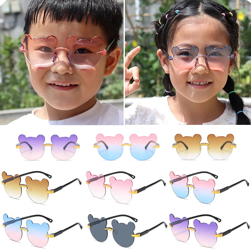 Hot Sale!Children Cute Cartoon Bear Shape Sunglasses Rimless UV400 Kids Sun Eyeglasses Outdoor Anti-Glare Girls Boys Sunglasses