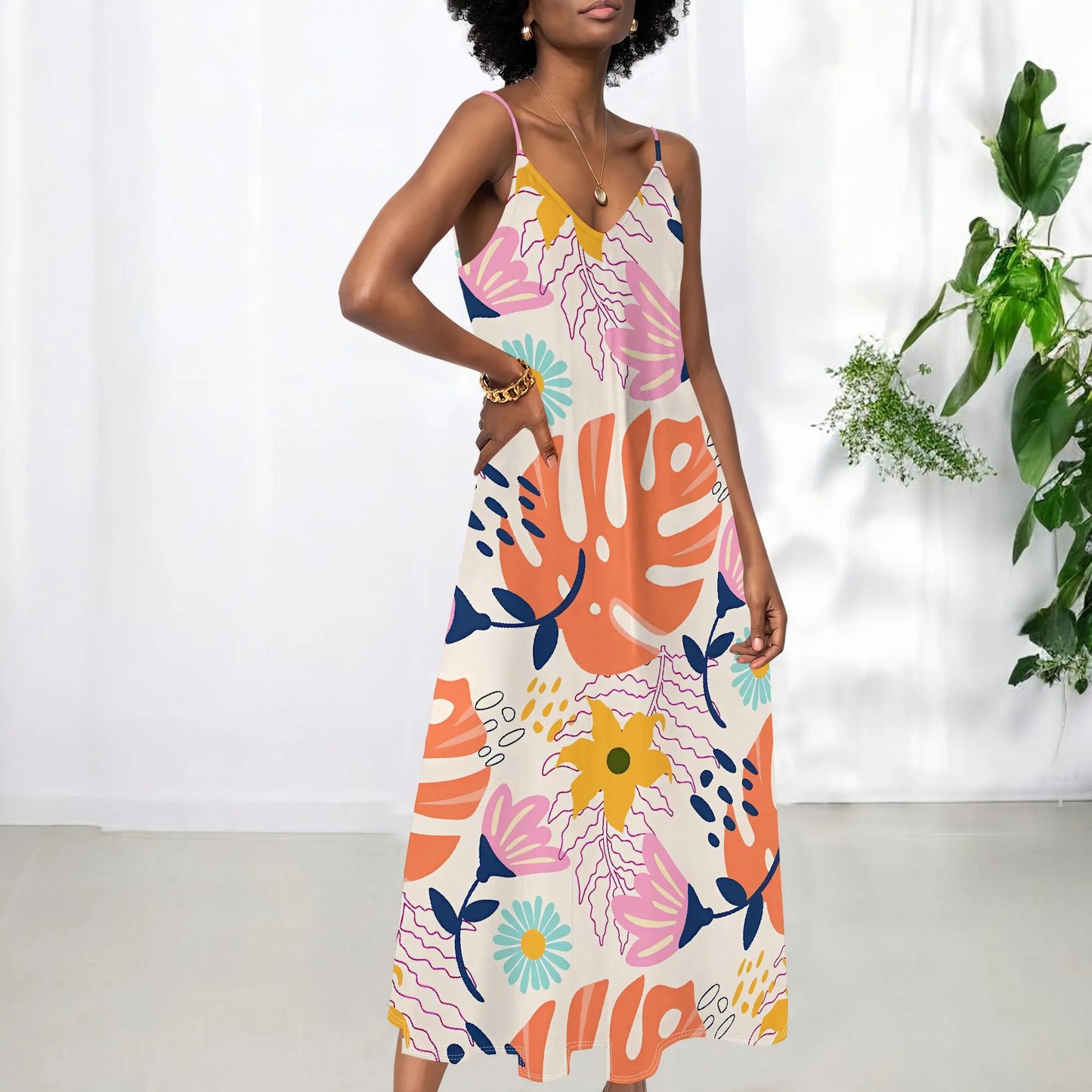 Women's clothing 2025 spring/summer new custom casual beach loose print floral V-neck long skirt dress