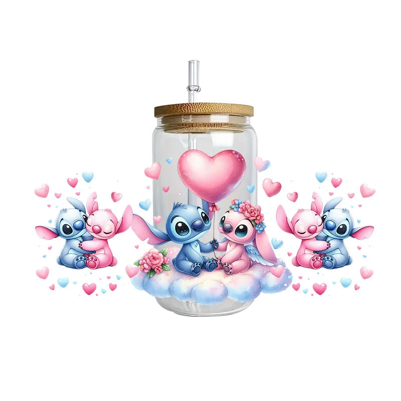 Disney Stitch Series Easy peel waterproof DIY Decals 3D transfers uvdtf crystal stickers 16oz uv dtf tumbler cup wraps sticker