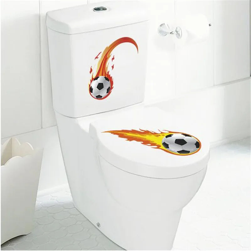 1PC Cute Fire Football Wall Stickers For Kids Bathroom Gift Home Decals Soccer Funs 3D Mural Art Sport Game Pvc Poster 20*30