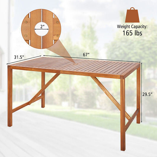 67 Inch Patio Rectangle Acacia Wood Dining Table with Umbrella Hole-3