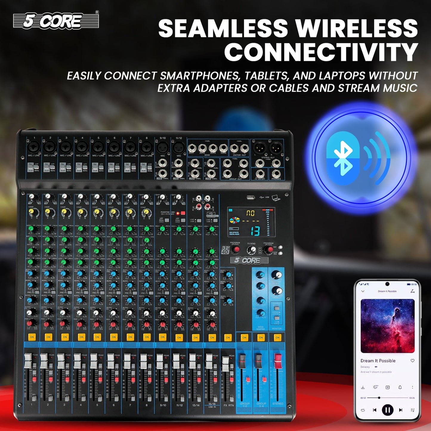 5Core Audio DJ Mixer 16 Channel Sound Board Console w 24 SPX Effect 48V Phantom Power-2