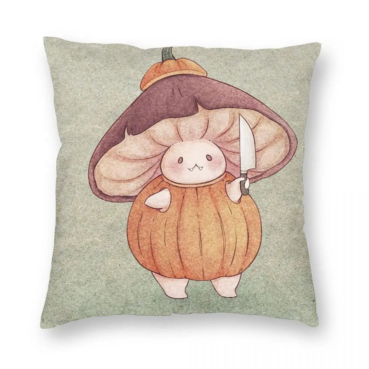 Pumpkin Halloween Mushroom Knife Square Pillowcase Polyester Linen Velvet Printed Zip Decor Car Cushion Cover