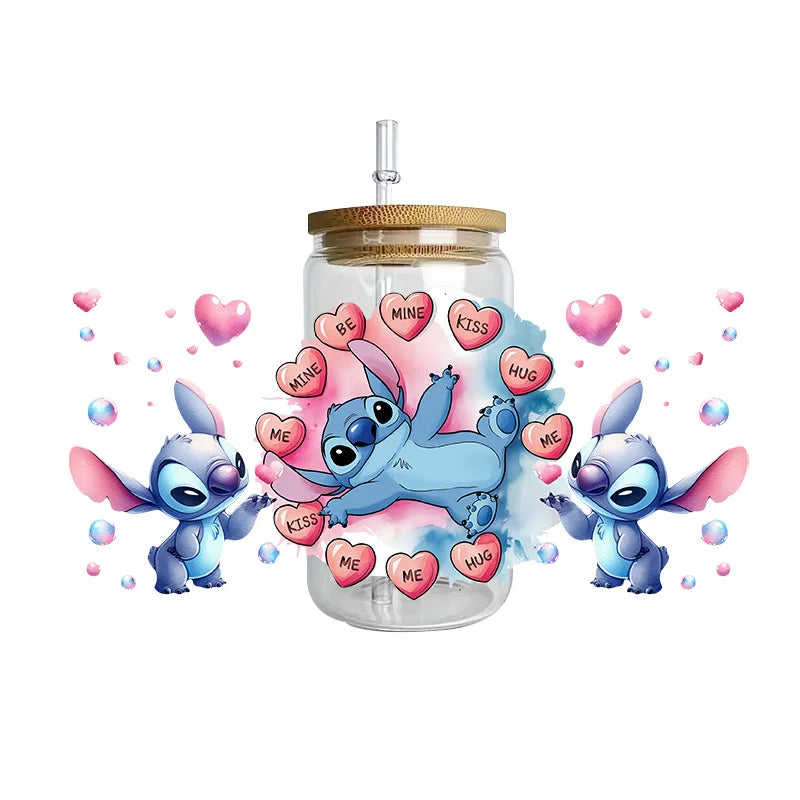 Disney Stitch Series Easy peel waterproof DIY Decals 3D transfers uvdtf crystal stickers 16oz uv dtf tumbler cup wraps sticker