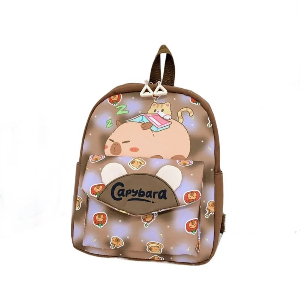 Cute Large Capacity Capybara Backpack Nylon Ultra-light Cartoon Animal Schoolbag Wide Straps Kids Book Bag Children