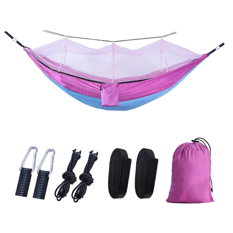 Outdoor Camping Parachute Cloth Portable Anti Rollover and Anti Mosquito Quick Opening Mosquito Nets Hammock Double Single