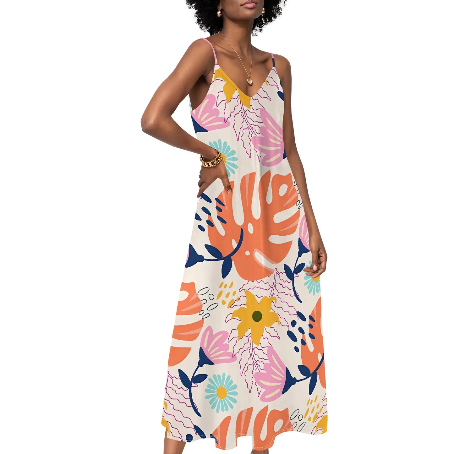 Women's clothing 2025 spring/summer new custom casual beach loose print floral V-neck long skirt dress