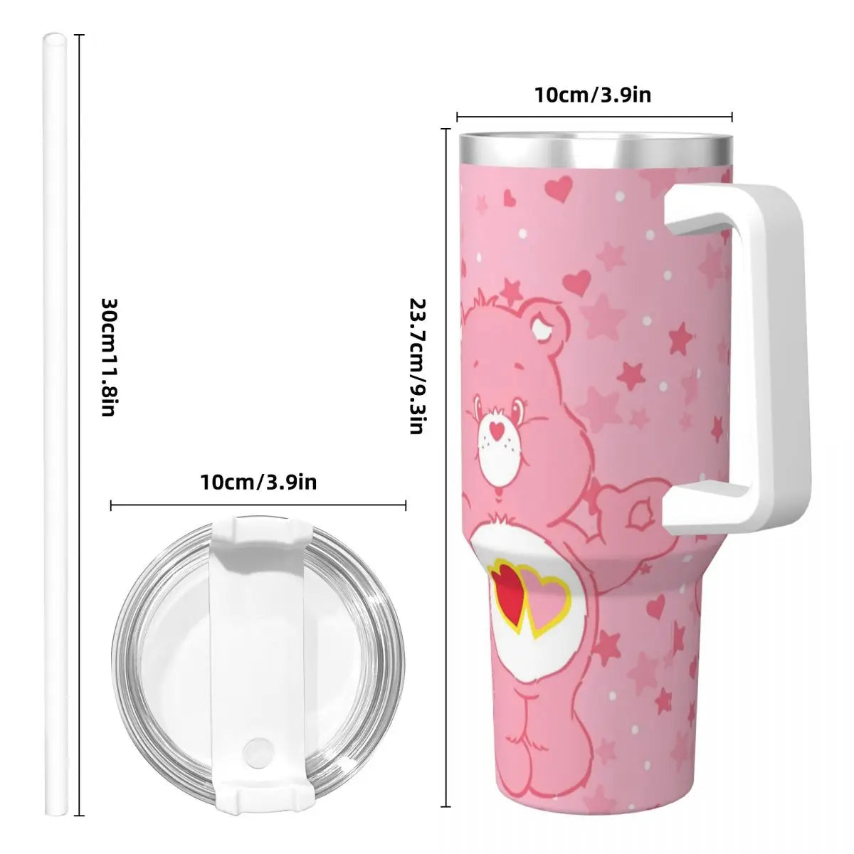 Care Bears Stainless Steel Tumbler Camping Thermal Cups With Straws and Lid Large Capacity Car Mugs Hot Drinks Water Bottle