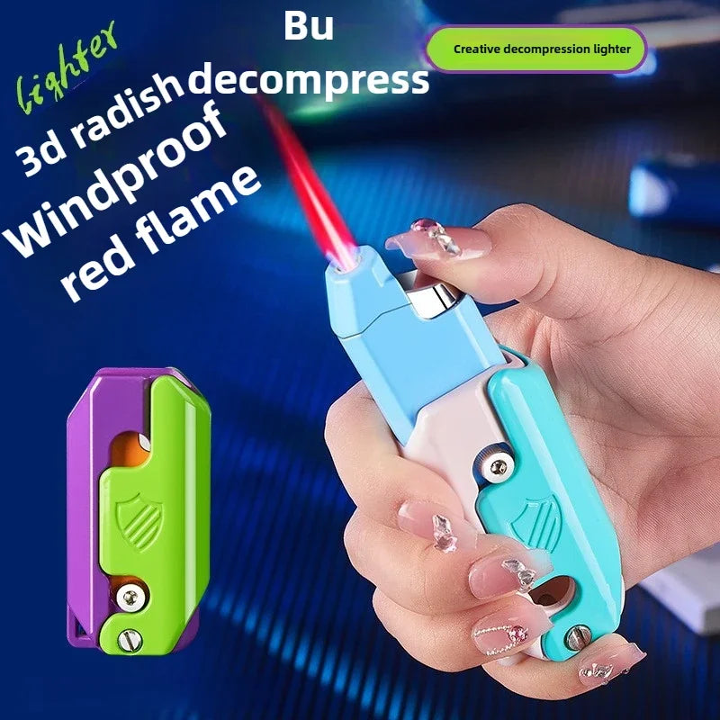 2025 Carrot Knife Lighter Refillable Red Flame Windproof Decompression Radish Folding Fidget Stress Anxiety Novelty Lighters