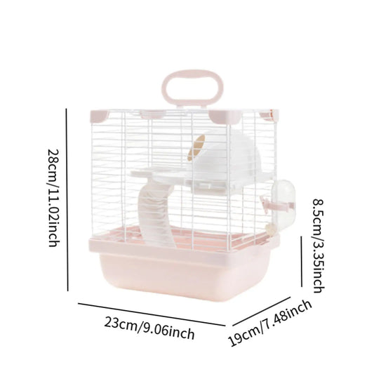 2 Layers Hamster Habitats Cage for Mouse Rat Detachable Bottom Tray Multipurpose with Water Bottle, Food Bowl Travel Cage