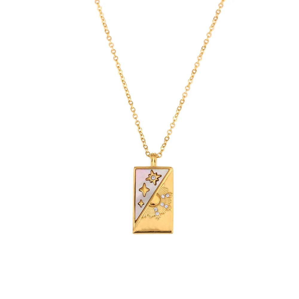 Gold Color Necklace for Women Zircon Christmas Jewelry Colorful Geometric Meaningful Sun Lover Stainless Steel Tarot Necklaces