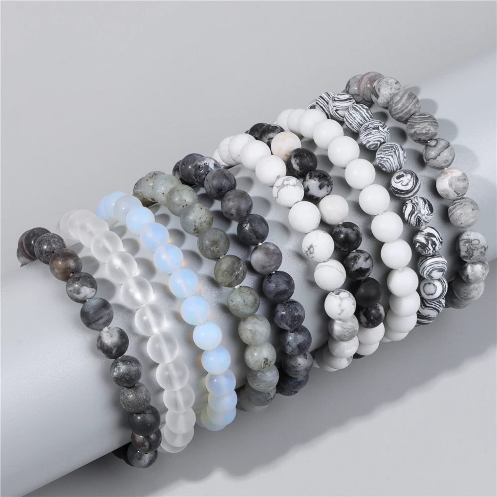 Natural Stone Beads Bracelet 8mm Frosted Opal Malachite Quartz Beaded Elastic Bracelets for Women Men Fashion Jewelry Gift