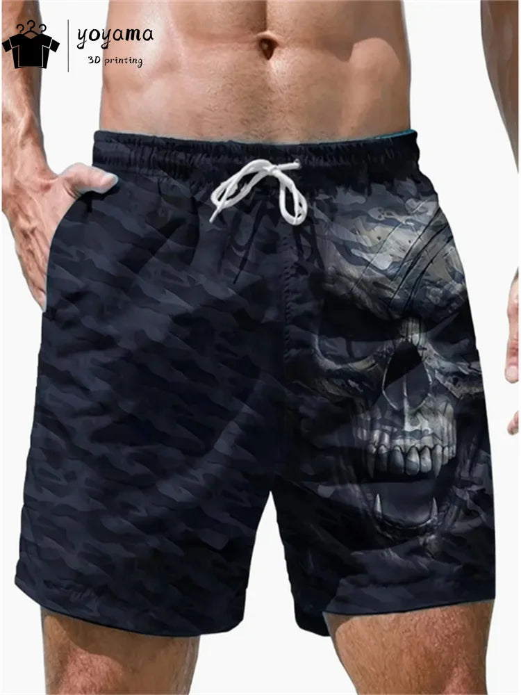 Fashion Skull Print Shorts Summer Mens Shorts Drawstring Men's Pants Casual Men's Fitness Sports Short Pants Breathable Man Pant