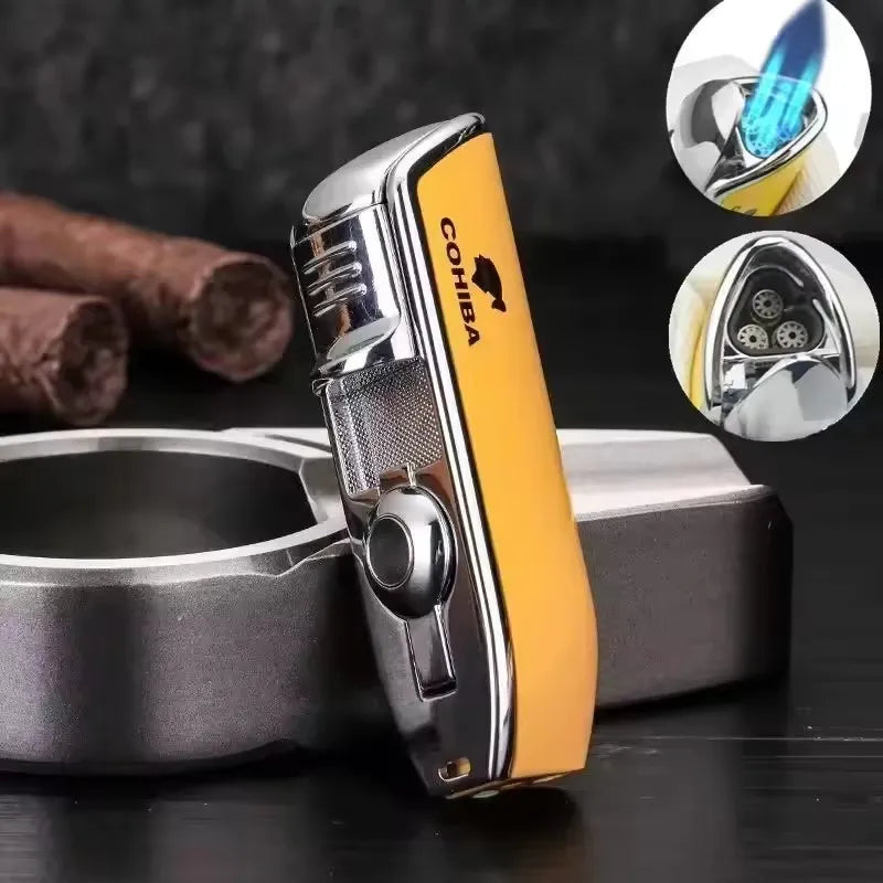 COHIBA Cigar Lighter with Three Straight Punch and Windproof Inflatable Lighter Portable Personalized Gift Lighter Small Tool