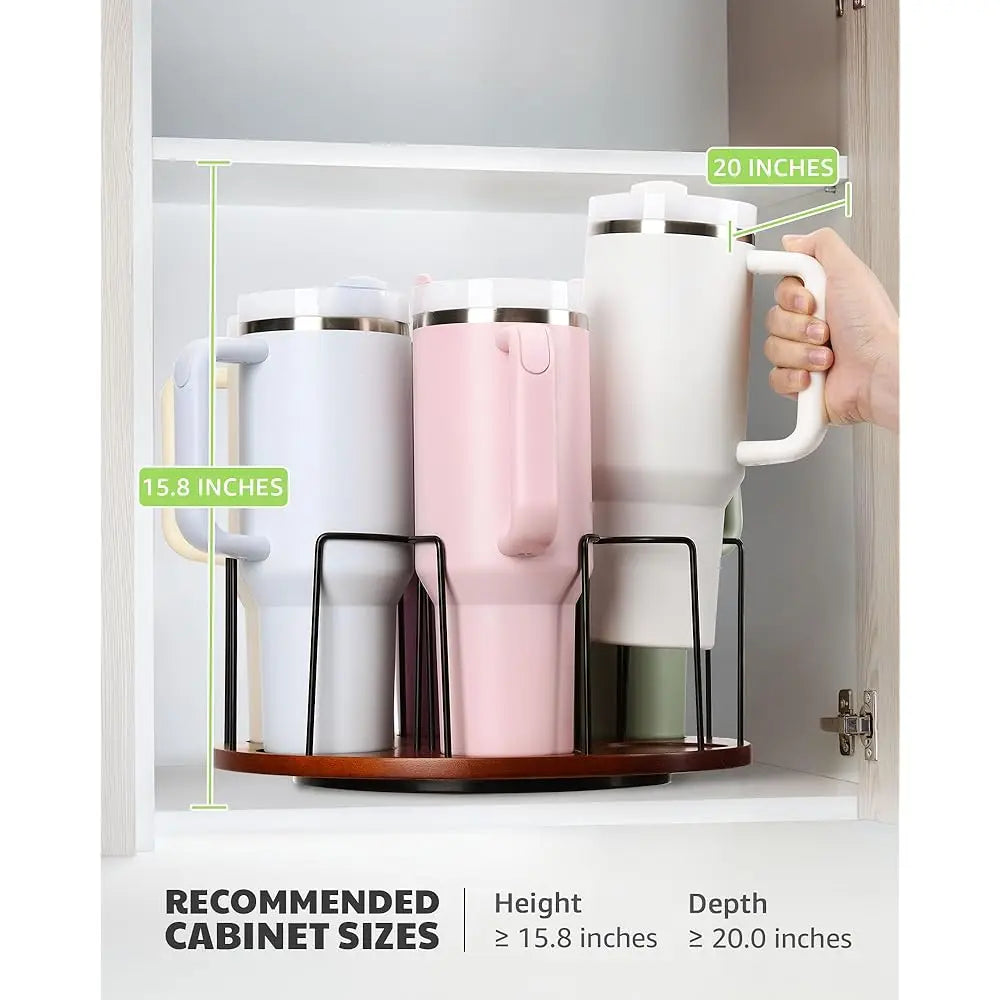 Water Bottle Organizer For 40 Oz, 360° Rotated Cup Holder, Wooden Cup Organizer For Kitchen Cabinets, Tumbler Holder