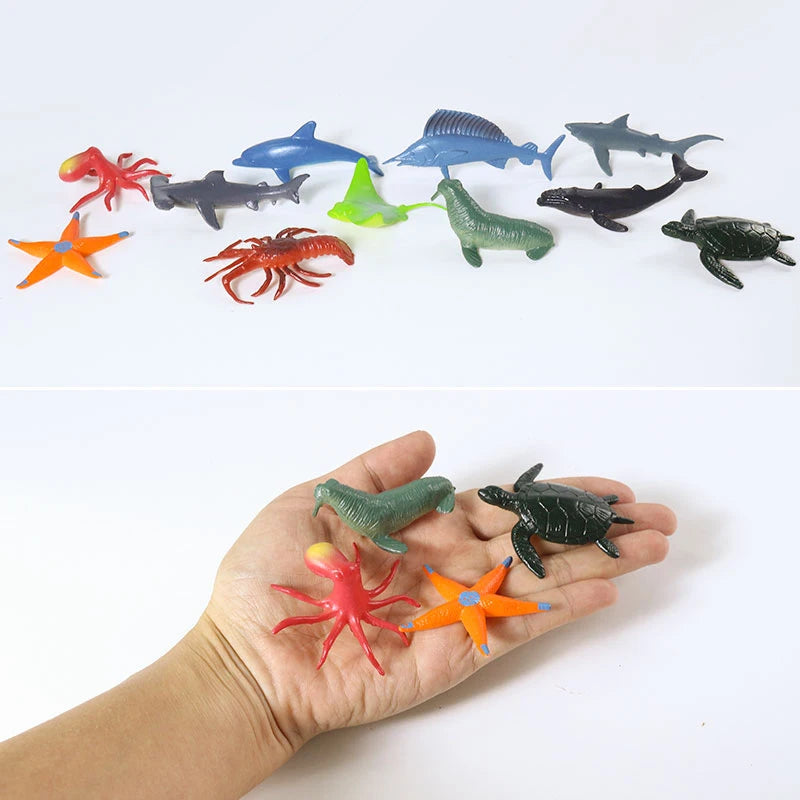 12-Piece Sea Animal Toys Set: Realistic Ocean Animal Figures for Bath time Learning And Fun,Starfish, lobster, dolphin Small Gif