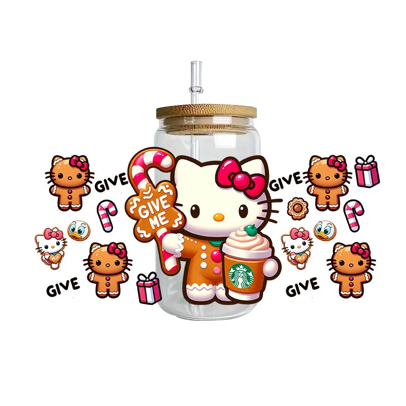 Miniso Hello Kitty Easy peel waterproof DIY Decals 3D transfers uvdtf crystal stickers 16oz uv dtf tumbler cup wraps sticker