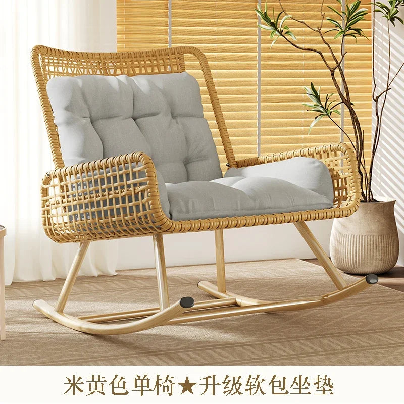Balcony Rocking Chair 2024 New Adult Lunch Break Reclining Chair Lazy Sofa Adults Can Sleep Leisure Rattan Chair