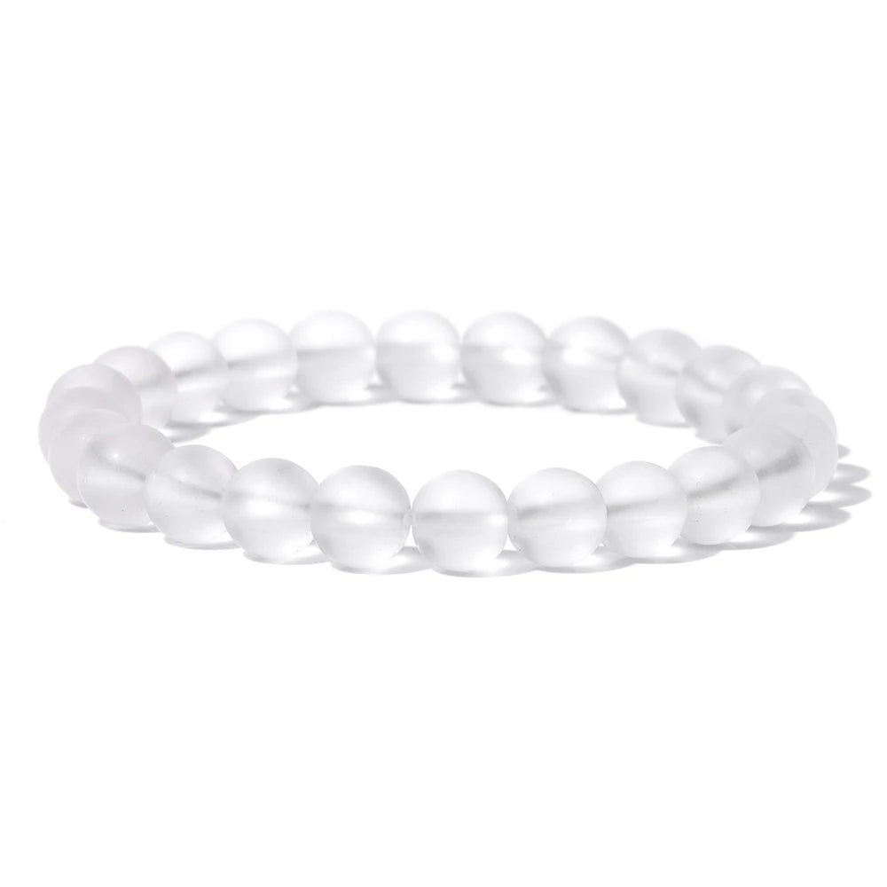 Natural Stone Beads Bracelet 8mm Frosted Opal Malachite Quartz Beaded Elastic Bracelets for Women Men Fashion Jewelry Gift