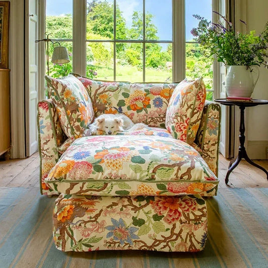 French retro printed single chair small apartment balcony leisure chair pastoral bed and breakfast sofa chair soft bag fabric