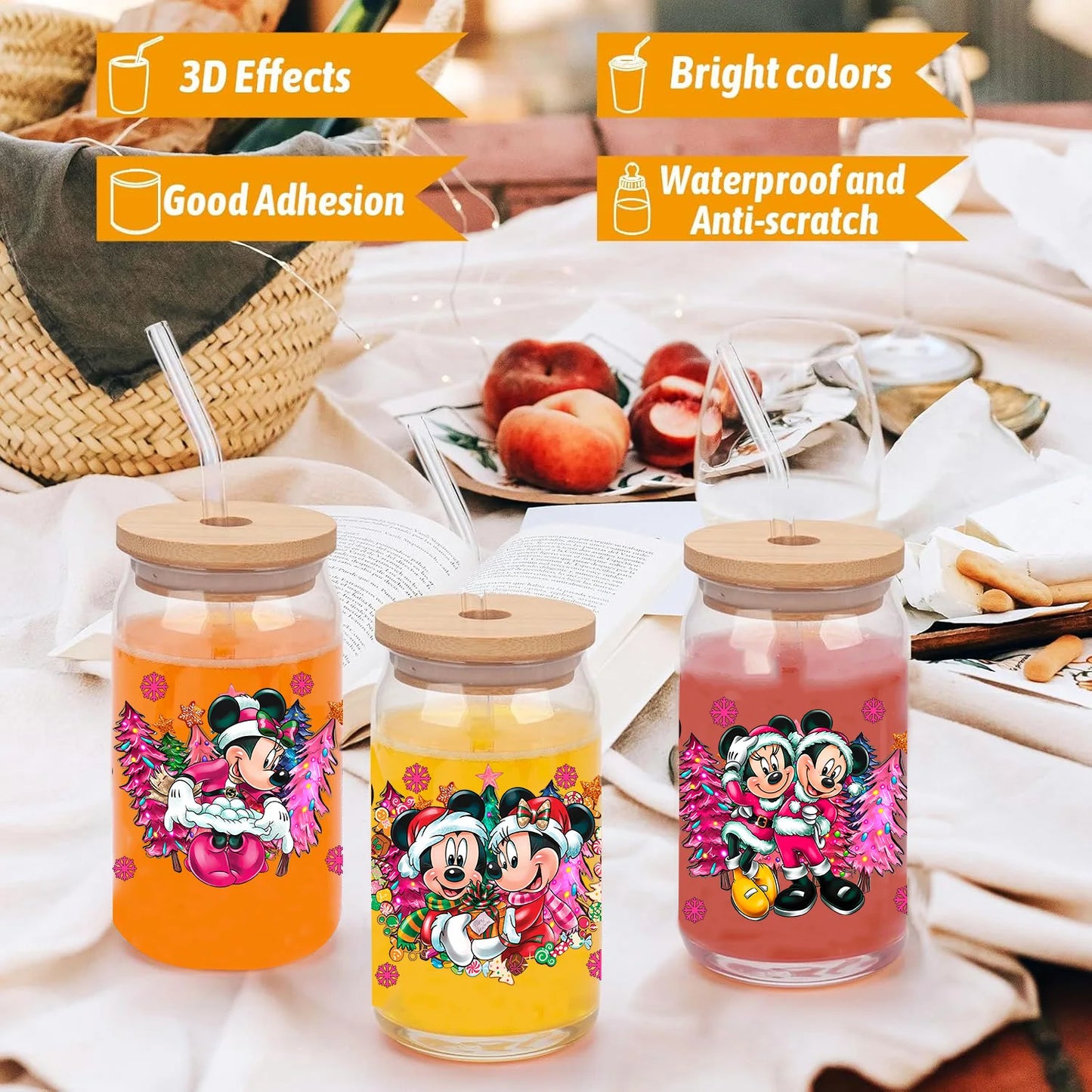 Disney Mickey Mouse Easy peel waterproof DIY Decals 3D transfers uvdtf crystal stickers 16oz uv dtf tumbler cup wraps sticker