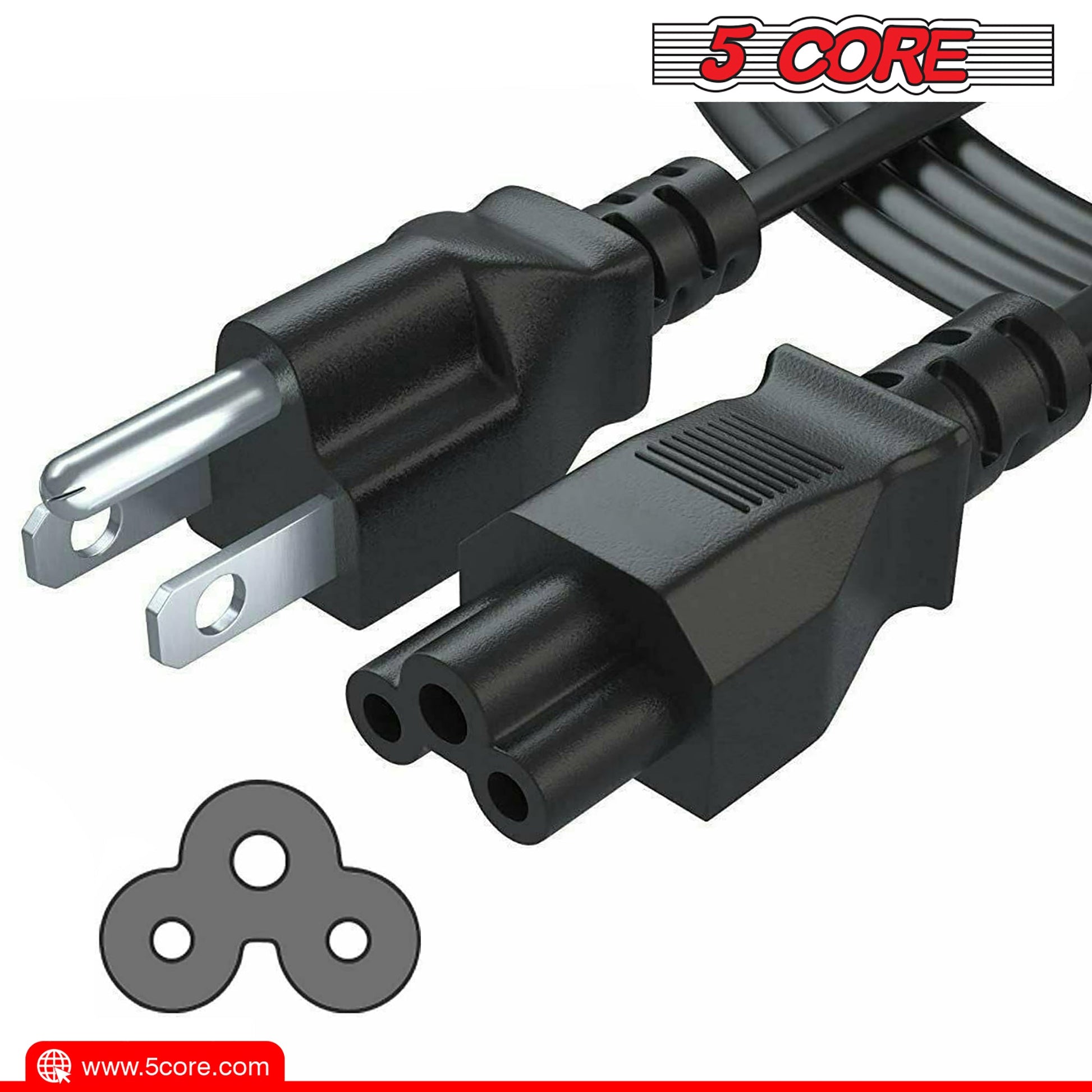 5Core AC Power Cord 6Ft 2 Prong US Male to Female Extension Adapter 18AWG 10A 7A 125V-1