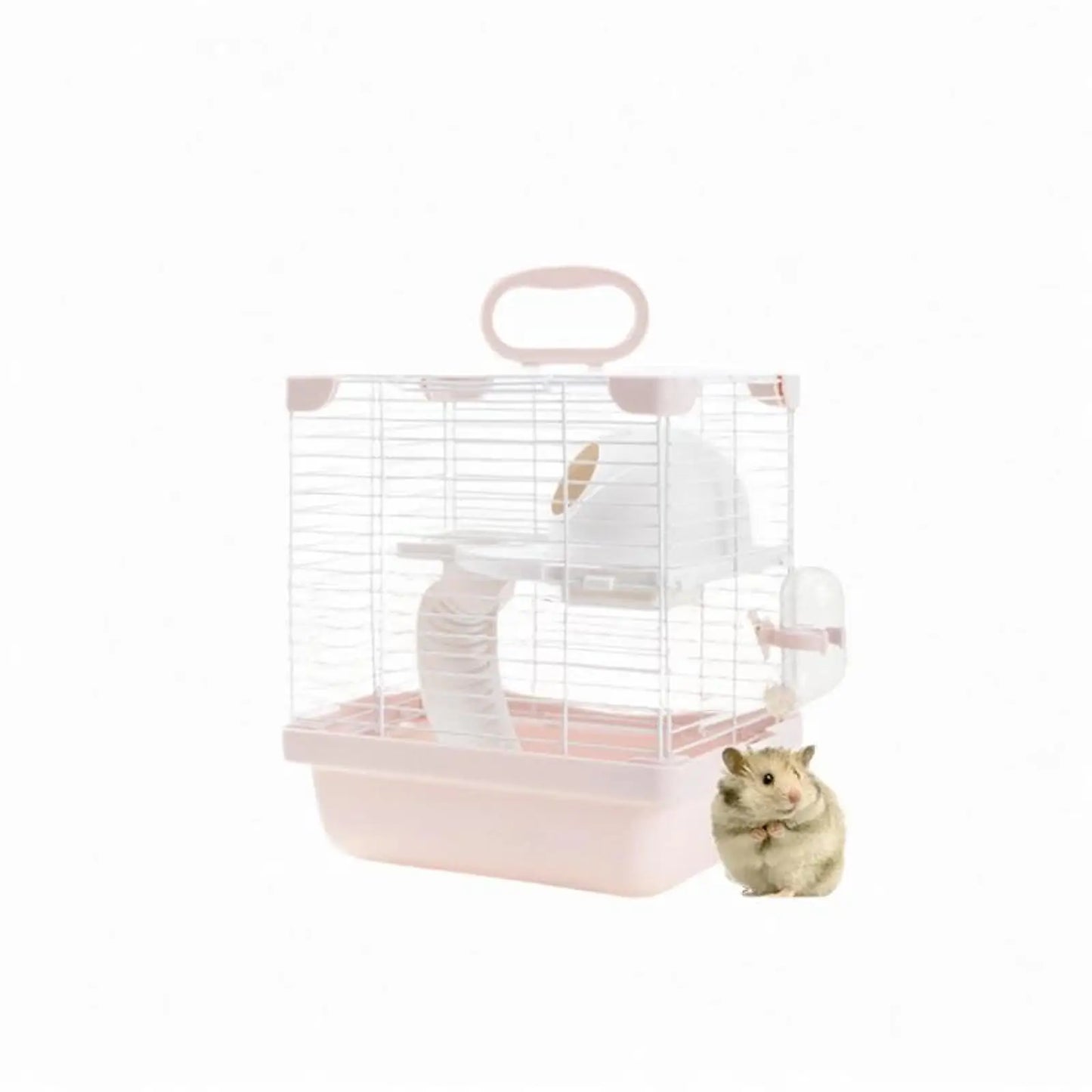 2 Layers Hamster Habitats Cage for Mouse Rat Detachable Bottom Tray Multipurpose with Water Bottle, Food Bowl Travel Cage