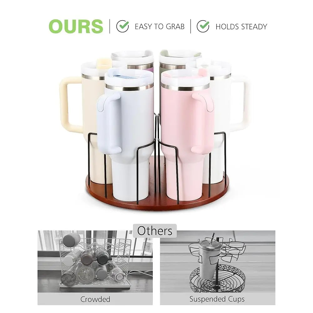 Water Bottle Organizer For 40 Oz, 360° Rotated Cup Holder, Wooden Cup Organizer For Kitchen Cabinets, Tumbler Holder