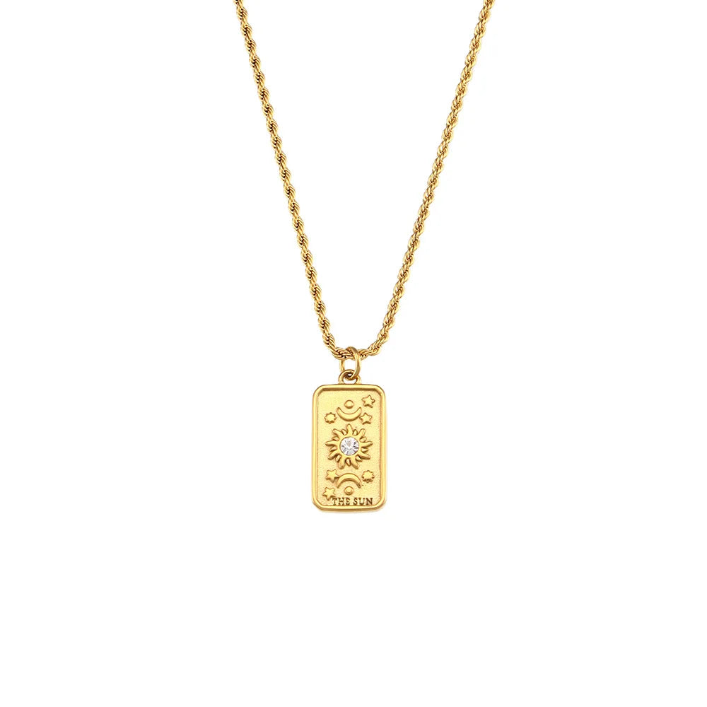 Gold Color Necklace for Women Zircon Christmas Jewelry Colorful Geometric Meaningful Sun Lover Stainless Steel Tarot Necklaces