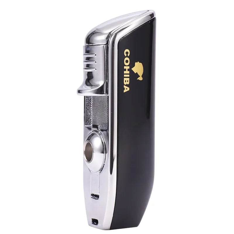 COHIBA Cigar Lighter with Three Straight Punch and Windproof Inflatable Lighter Portable Personalized Gift Lighter Small Tool