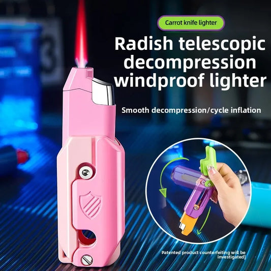 2025 Carrot Knife Lighter Refillable Red Flame Windproof Decompression Radish Folding Fidget Stress Anxiety Novelty Lighters