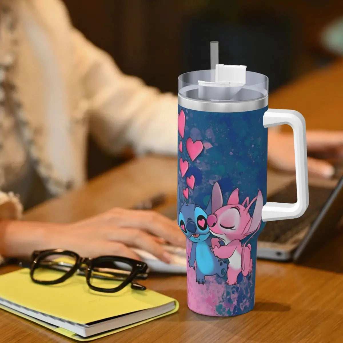 Angel And Stitch Stainless Steel Tumbler Camping Mugs Cup Large Capacity Coffee Mug Heat Preservation Drinks Milk Water Bottle