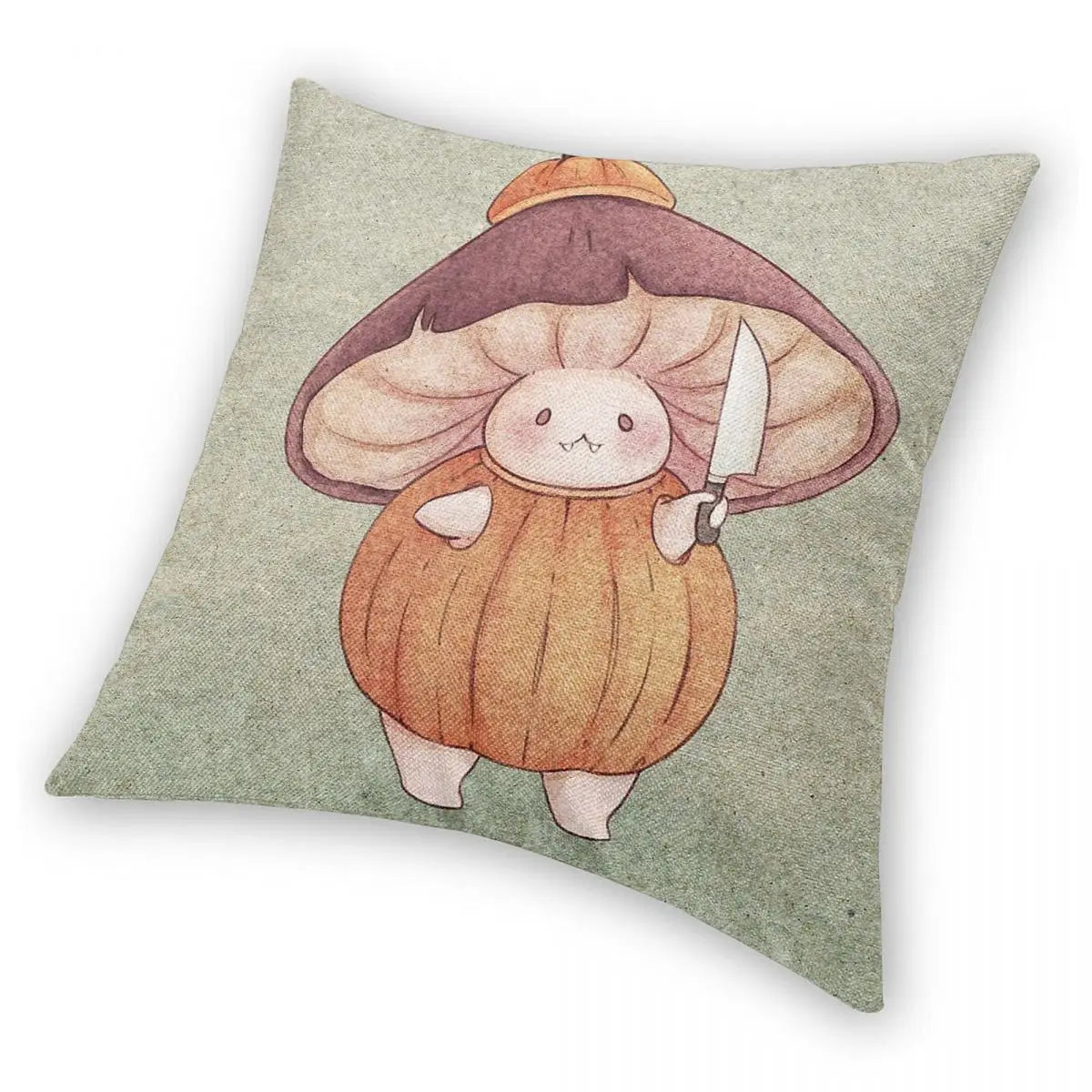 Pumpkin Halloween Mushroom Knife Square Pillowcase Polyester Linen Velvet Printed Zip Decor Car Cushion Cover