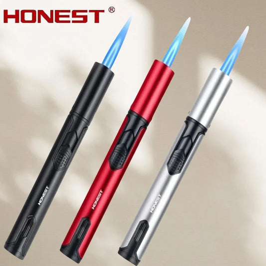 HONEST Metal Windproof Lighter Jet Flame Inflatable Pen Style Butane Lighter, Kitchen Barbecue Candle Camping Men's Small Tool