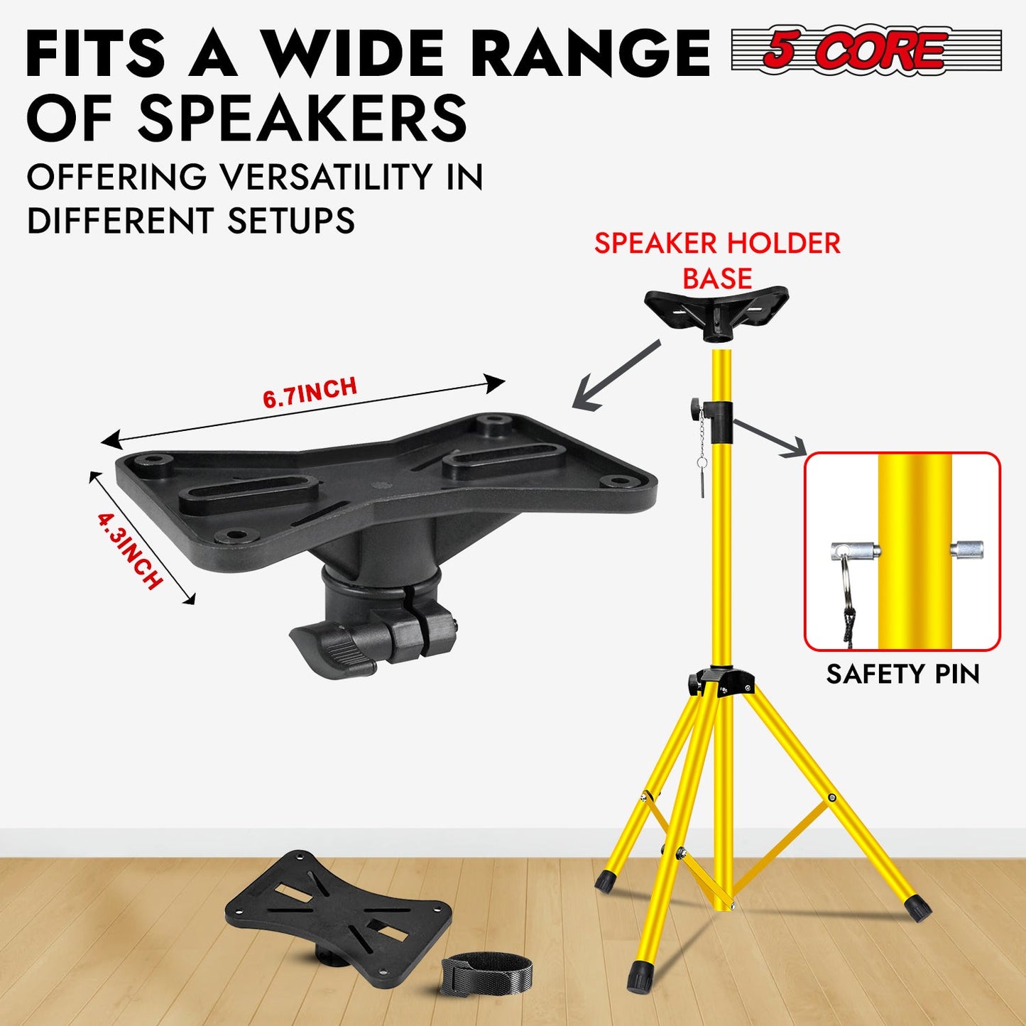 5Core Speaker Stand Tripod Tall Adjustable 72 Inch DJ Studio Monitor Stands Pole Mount Yellow-2