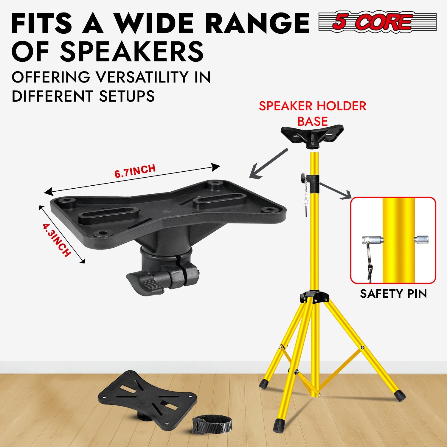 5Core Speaker Stand Tripod Tall Adjustable 72 Inch DJ Studio Monitor Stands Pole Mount Yellow-2