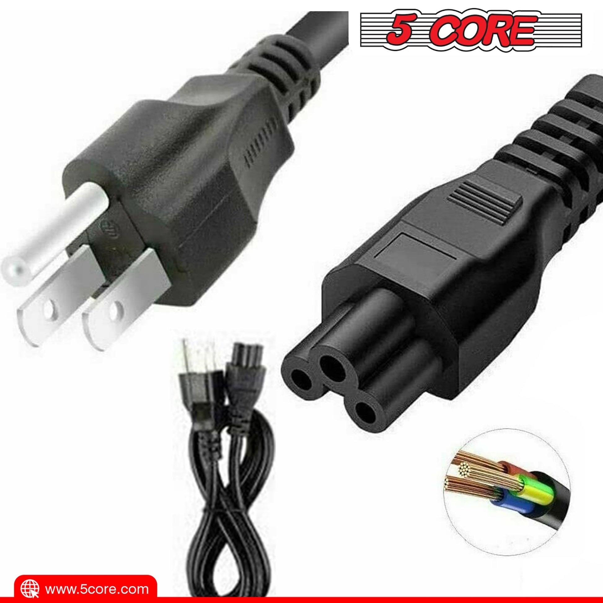 5Core AC Power Cord 6Ft 2 Prong US Male to Female Extension Adapter 18AWG 10A 7A 125V-2